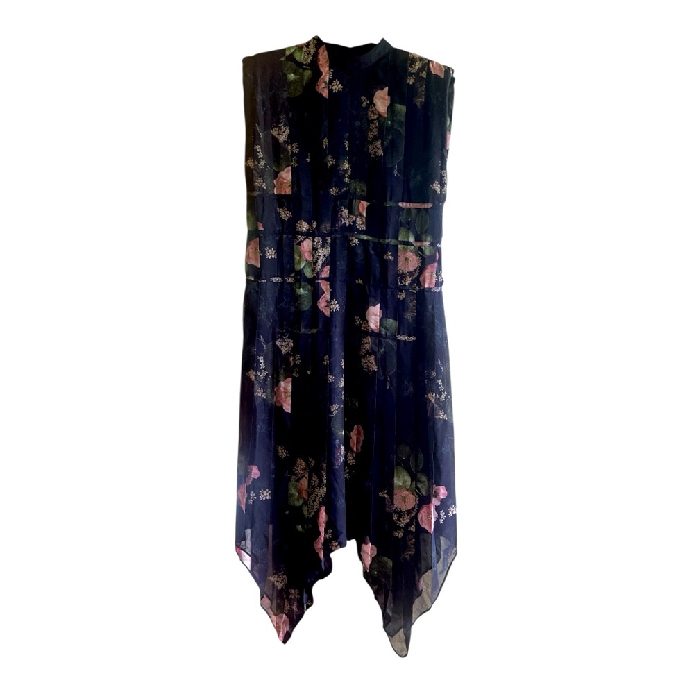 RARE All Saints Coco Asago dress — black floral pleated midi asymmetric NWT - Picture 7 of 15